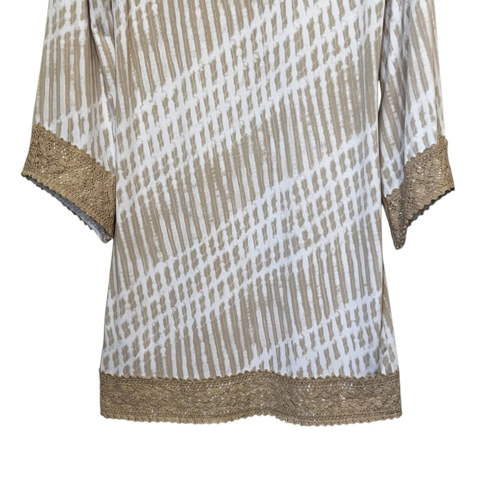 Michael Kors Dress Womens Small Beige White Tie Dye Crochet Trim Boho 3/4 Sleeve - Picture 6 of 11